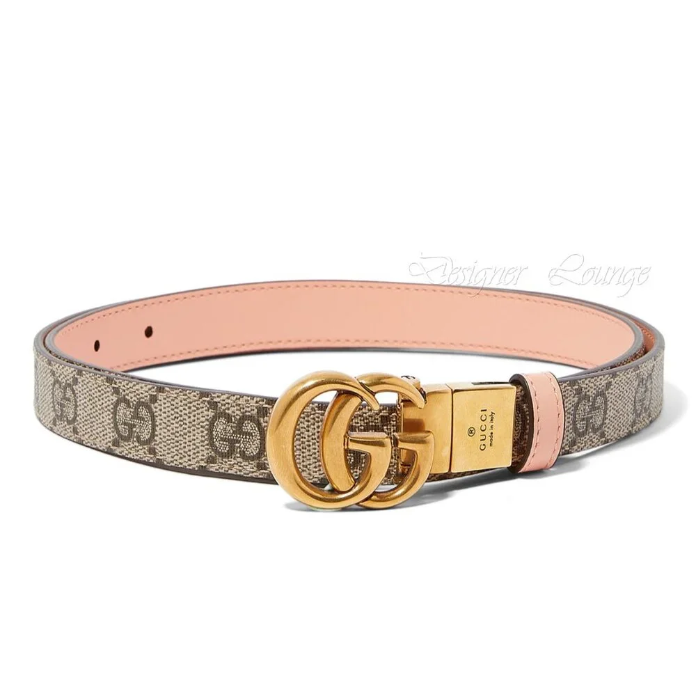 NEW GUCCI GG Supreme Canvas Peach Leather Marmont Reversible Belt Size 90 / 36
